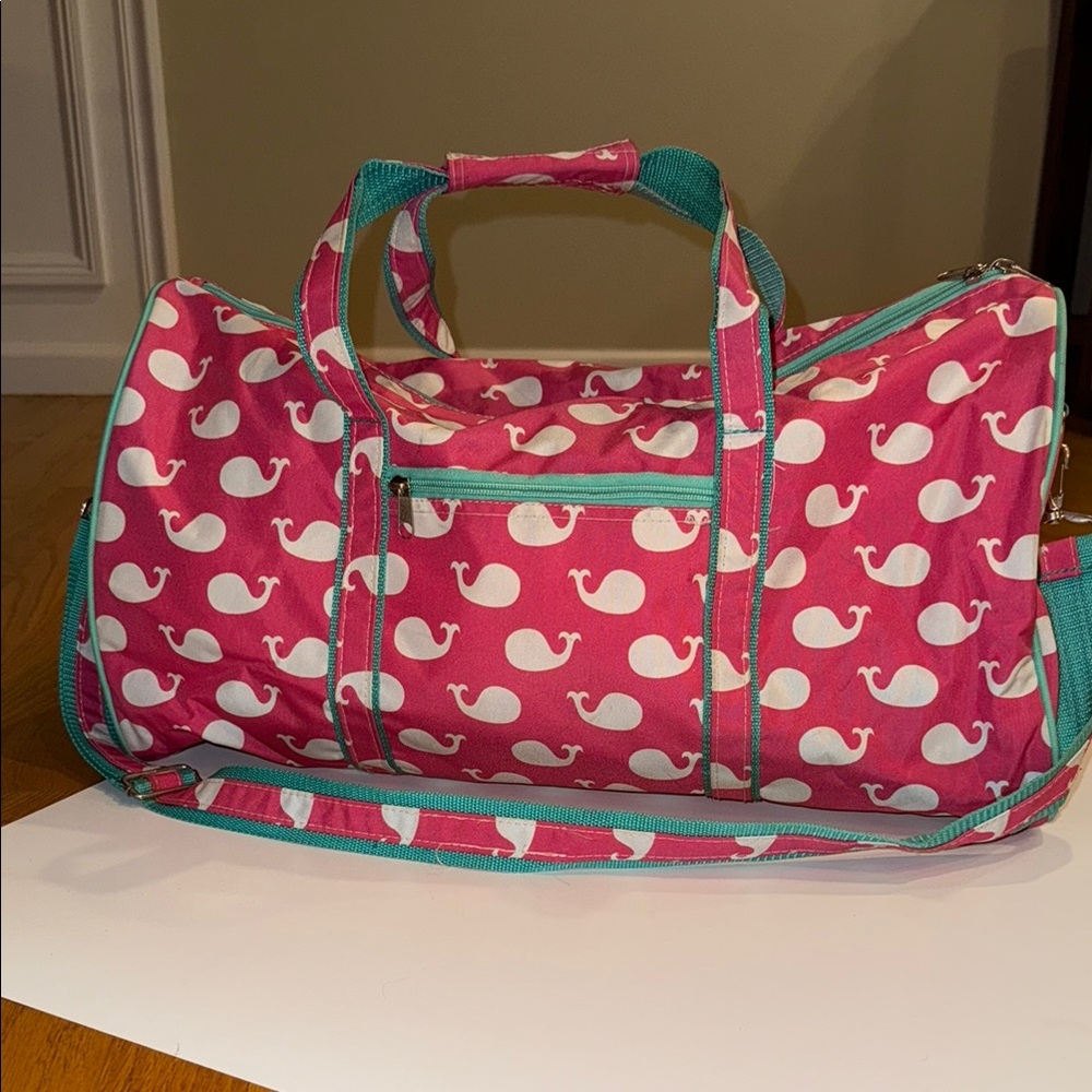 Pink Whale Print Duffel Bag